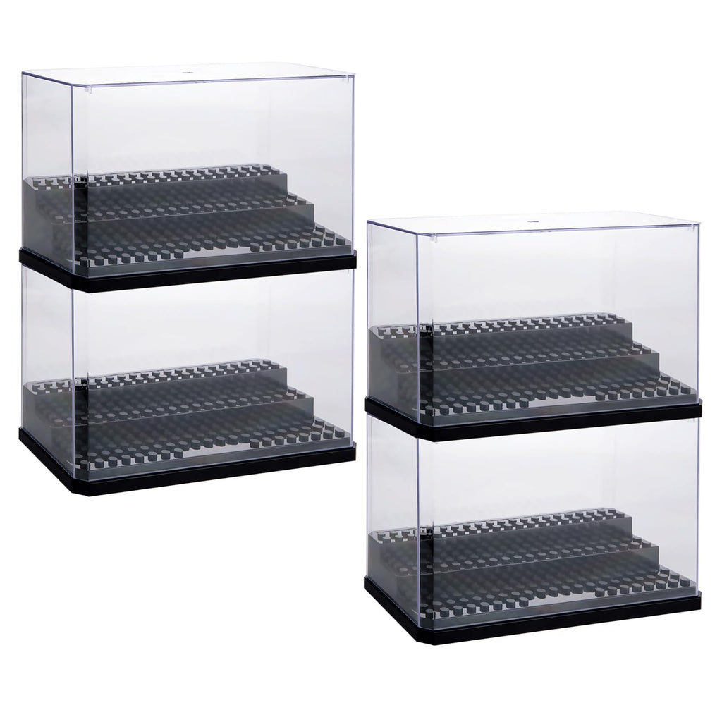 4 Pack Acrylic Minifigures Display Case, 7 x 3 x 4 Inch Acrylic Display Case for Minifigure, Stackable and Dustproof Display Box for Lego Action Figure Storage (Black)