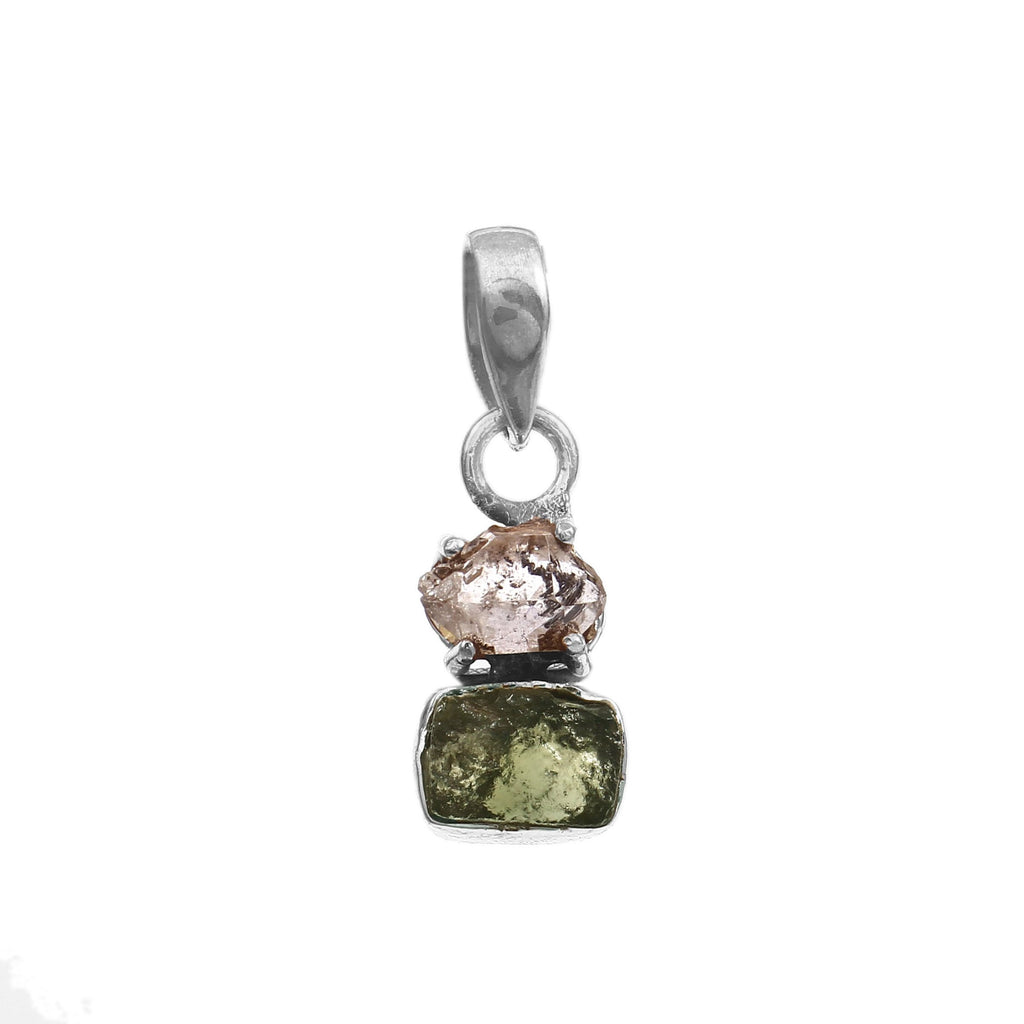 atharv JEWELS 925 Sterling silver Natural Moldavite and Herkimer Gemstone Pendant for women,Gemstone pendant for necklace,wedding gift,available in size (2.1 X 0.8 cm)
