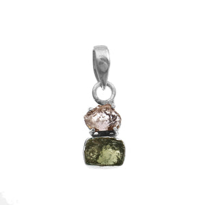 atharv JEWELS 925 Sterling silver Natural Moldavite and Herkimer Gemstone Pendant for women,Gemstone pendant for necklace,wedding gift,available in size (2.1 X 0.8 cm)