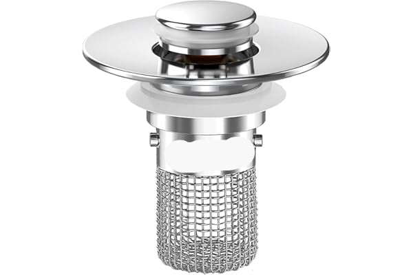 Stainless steel sink drain with mesh strainer on a white background