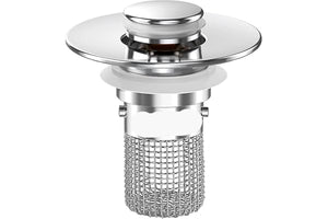 Stainless steel sink drain with mesh strainer on a white background