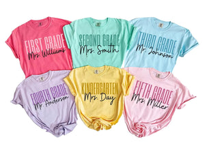 Custom Teacher Shirt – Back to School T-Shirt for Women, Personalized Kindergarten to 5th Grade Teacher Tee, Comfort Colors Shirts, Pre-K to 4th Grade Teacher Gift Multicolor