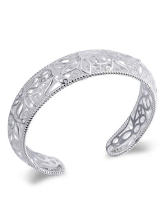 Desnuage Sterling Silver Cuff Bracelet for Women - Intricate Floral Pattern Bangle, Bohemian Chunky Wide Silver Bracelet