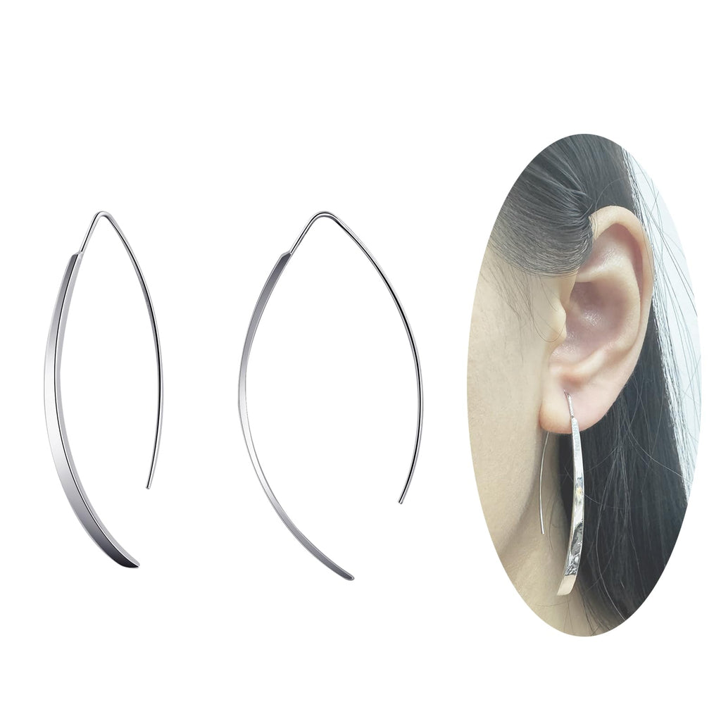 Desnuage Long Pull Through Earrings Curve Sterling Silver Minimalist Hypoallergenic Threader Silver Dangle Earrings for Women Trendy