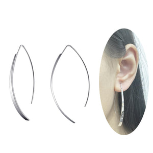 Desnuage Long Pull Through Earrings Curve Sterling Silver Minimalist Hypoallergenic Threader Silver Dangle Earrings for Women Trendy