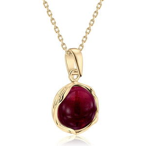 14K Gold Plated Garnet Necklace - 12mm Round Gemstone - 45cm Gold Plated Silver Cable Chain - Garnet January Birthstone Necklace - Perfect Classy Gift Everyday Wear