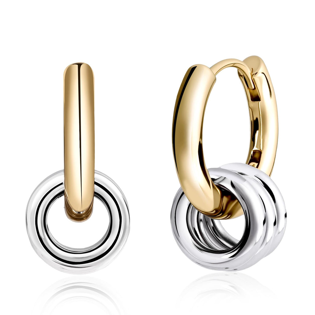 Aliyoham 18K Gold Plated & Sterling Silver Hoop Earrings for Women, Detachable Stackable Jewelry Set with 3 Interchangeable Silver Rings