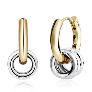 Aliyoham 18K Gold Plated & Sterling Silver Hoop Earrings for Women, Detachable Stackable Jewelry Set with 3 Interchangeable Silver Rings
