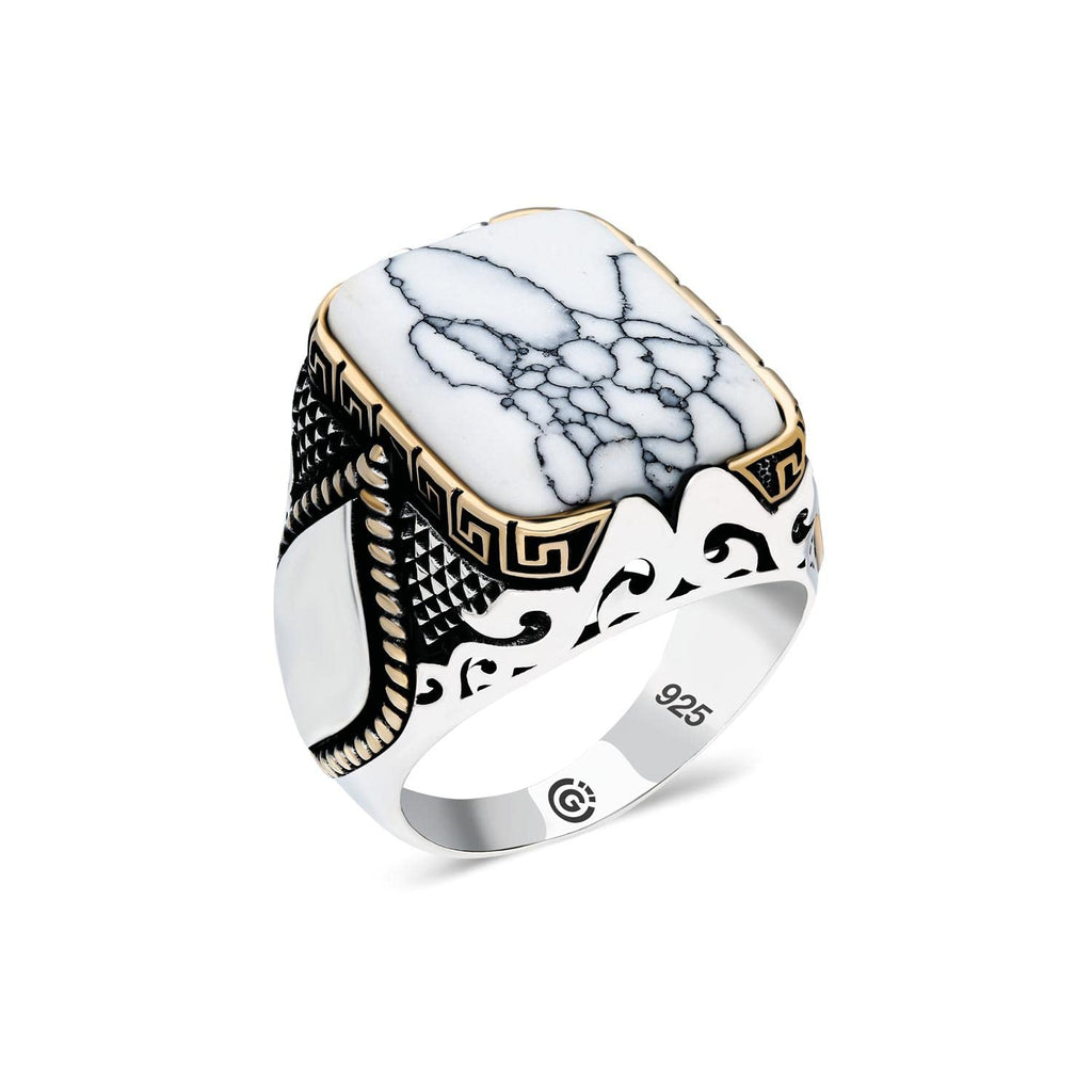Sterling Silver Ring, White Turquoise Stone, Men Rings, Natural Stone, Handcrafted Ottoman Men Ring, Turkish handmade, Gift for Him