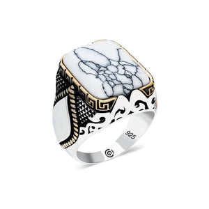 Sterling Silver Ring, White Turquoise Stone, Men Rings, Natural Stone, Handcrafted Ottoman Men Ring, Turkish handmade, Gift for Him