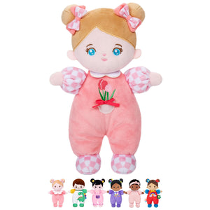 OUOZZZ Soft Baby Doll for 1+ Year Old Girl Gifts - Toys for 1+ Year Old Girl Birthday Christmas Plush Gifts for Toddler Adorable First Doll Tulip Pink 10"