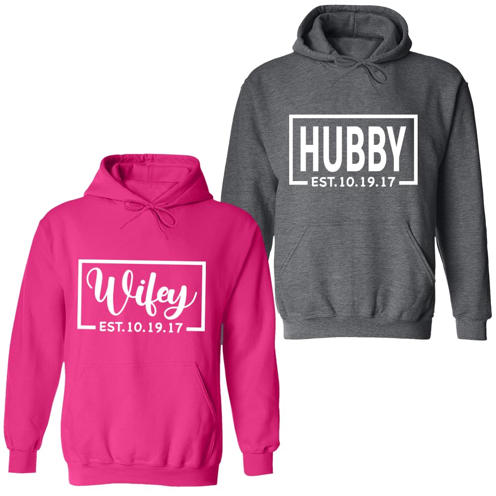 Wifey and Hubby Hoodie, Bride and groom Wedding Party, Honeymoon, Anniversary Wife and Husband, Just Married, Matching Couple Black