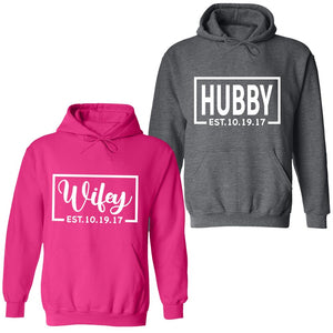 Wifey and Hubby Hoodie, Bride and groom Wedding Party, Honeymoon, Anniversary Wife and Husband, Just Married, Matching Couple Black
