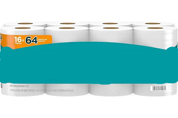 Angel Soft Toilet Paper, 16 Mega Rolls = 64 Regular Rolls, Soft and Strong Toilet Tissue