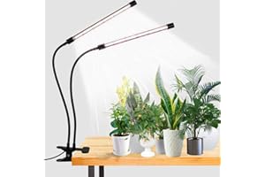 GooingTop LED Grow Light,6000K Full Spectrum Clip Plant Growing Lamp with White Red LEDs for Indoor Plants,5-Level Dimmable,Auto On Off Timing 4 8 12Hrs