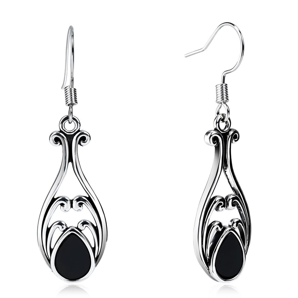 Teppdfann Vintage Black Dangle Earrings for Women – Elegant Teardrop Earrings with Carving Detailing, Black and Silver Jewelry Featuring Oval Black Onyx Gemstone for Gift