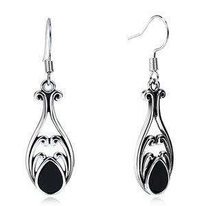 Teppdfann Vintage Black Dangle Earrings for Women – Elegant Teardrop Earrings with Carving Detailing, Black and Silver Jewelry Featuring Oval Black Onyx Gemstone for Gift