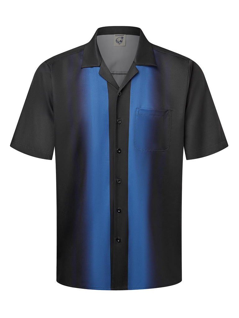 Hardaddy Men's Camp Collar Retro Vintage Bowling Shirt Short Sleeve Button Down with Pocket Casual Hawaiian Shirt Summer Beach Grad Blue XL