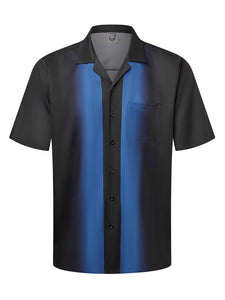 Hardaddy Men's Camp Collar Retro Vintage Bowling Shirt Short Sleeve Button Down with Pocket Casual Hawaiian Shirt Summer Beach Grad Blue XL