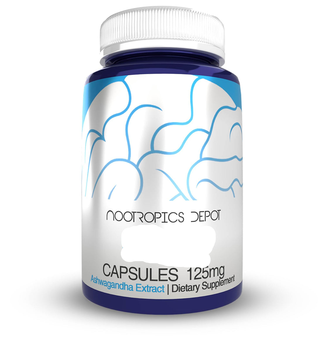Supplement bottle labeled 'Sensoril' with blue and white design on a white background