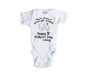 You're doing a great job mommy Happy first Mother's Day best mom bodysuit personalized elephant shirt