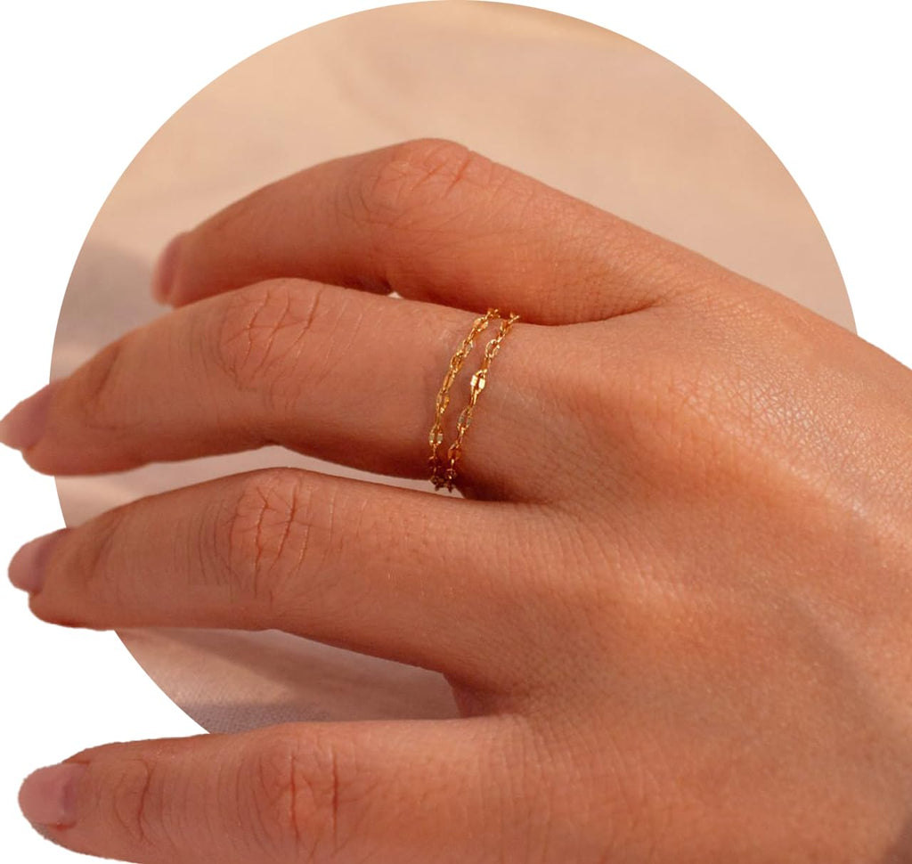 Heart Syndrome Permanent 16K Plated Gold Double Chain Ring Dainty Chain Rings Best Gift for Her Permanent jewelry