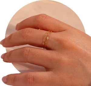 Heart Syndrome Permanent 16K Plated Gold Double Chain Ring Dainty Chain Rings Best Gift for Her Permanent jewelry