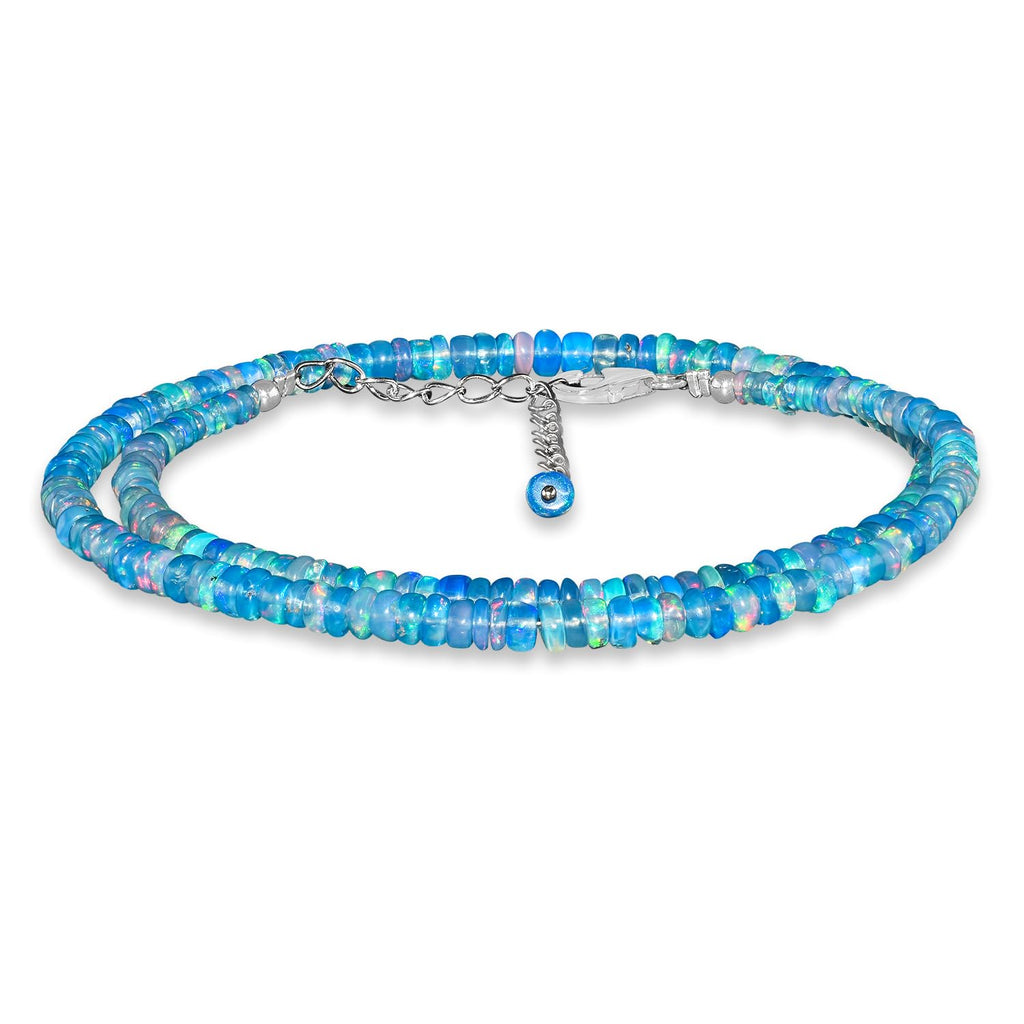 InfinityGemsArt Beaded Necklace for Women, Natural Blue Ethiopian Opal Gemstone Beads Necklace, Birthstone Jewelry, Energy Crystals, 925 Sterling Silver Chain 18 inch, Gift Jewelry