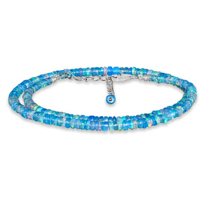 InfinityGemsArt Beaded Necklace for Women, Natural Blue Ethiopian Opal Gemstone Beads Necklace, Birthstone Jewelry, Energy Crystals, 925 Sterling Silver Chain 18 inch, Gift Jewelry