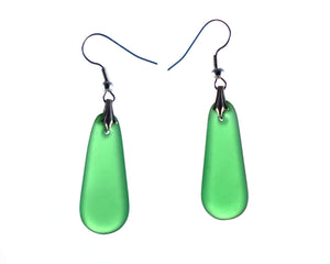 Glassoholics JJS Teardrop Dangle Earrings - Made from Recycled Irish Whiskey Bottle - Emerald Green Sea Glass Finish