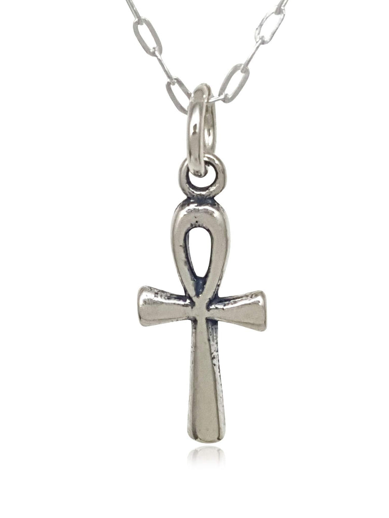 EnCharmed Sterling Silver Tiny Egyptian Ankh Breath or Key of Life Charm Necklace, 18"