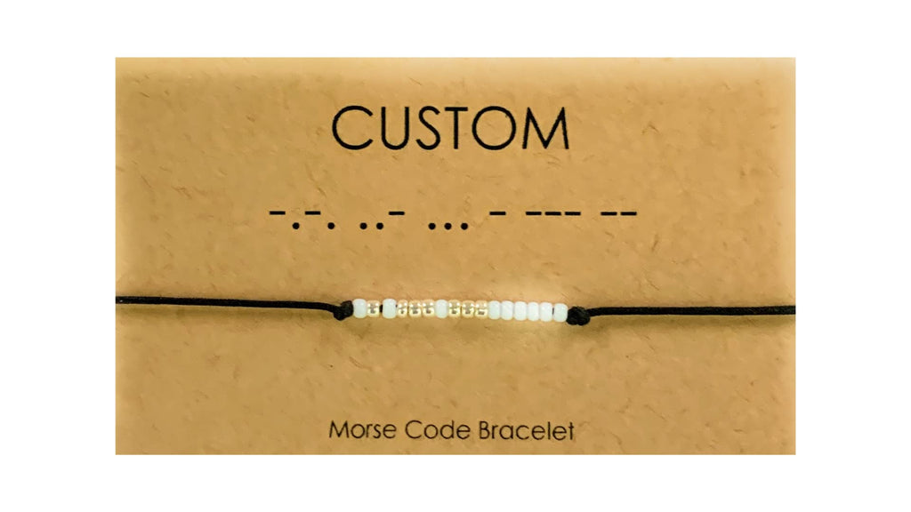 Morse Code Bracelet Custom White and Sterling Silver or 14K Gold Filled Glass Beads Adjustable