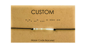 Morse Code Bracelet Custom White and Sterling Silver or 14K Gold Filled Glass Beads Adjustable