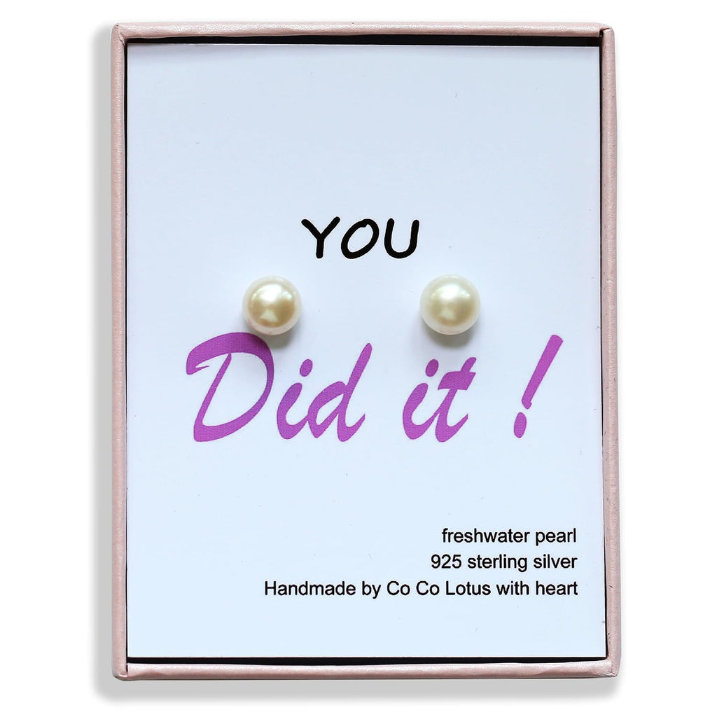 Graduation Gifts for Her, 8mm Genuine Pearl Earrings with Sterling Silver Post, Inspirational 2025 Graduation Gifts for Best Friend, Sister, Daughter