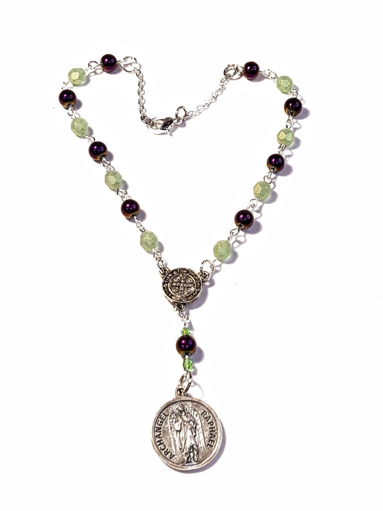 Archangel Raphael Green & Purple Car/Vehicle Rosary