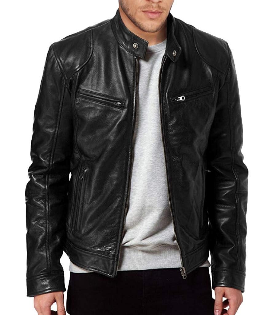 The Leather Factory Men's SWORD Genuine Lambskin Leather Biker Jacket