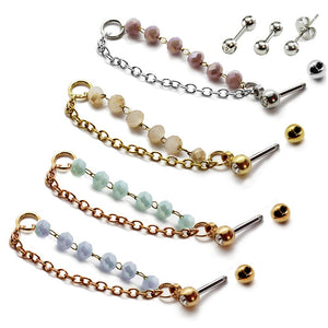 Handmade 20g 16g Opal crystal conch double chain earring, conch hoop earring, helix earring, ear cartilage chain dangle earring jewelry, 316 surgical steel, Sold individually