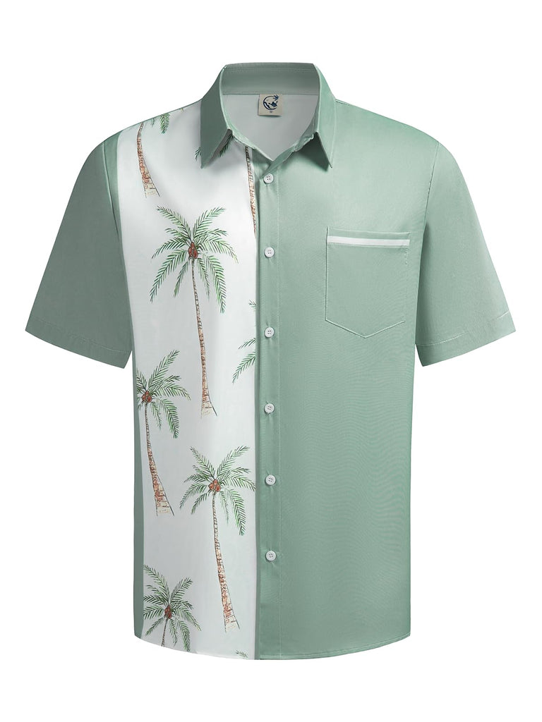 Hardaddy Men's Hawaiian Shirt Short Sleeves Coconut Printed Button Down Summer Beach Casual Shirts Green White 3XL