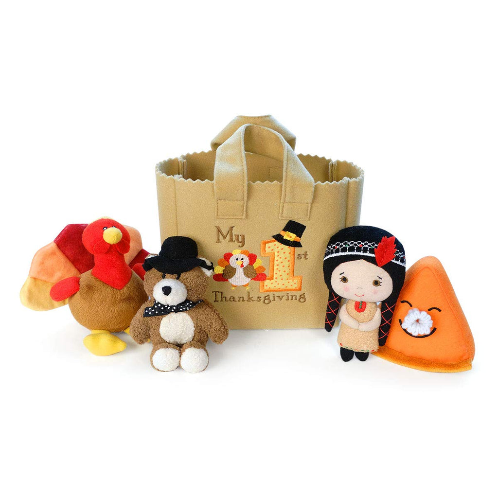 Genius Baby Toys My First Thanksgiving Toy with Plush Gobble Turkey, Teddy Bear, Little Pumpkin Pie, Indigenous Native American Girl - Cute Thanksgiving Toys for Babies Toddlers