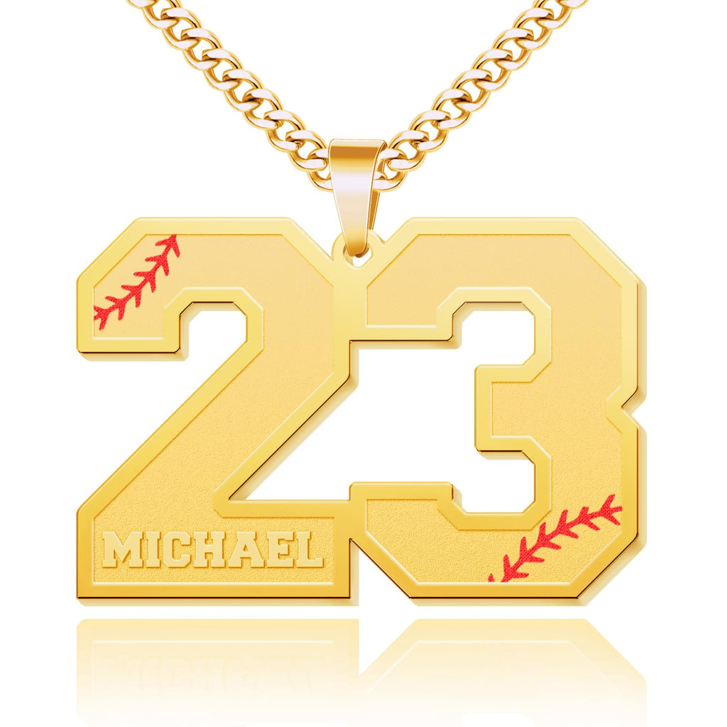 Number Necklace with Name for Women Men,Personalized Baseball Necklace 18K Gold Plated Sports Necklace Custom Baseball Number Necklace for Athletes