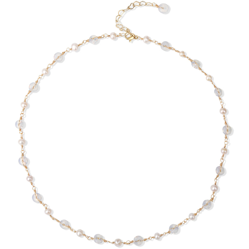 14K Gold Plated Opal & Pearls Necklaces for Women, Natural Freshwater Pearls Pendant for Mother, Dainty Opal Jewelry Chain for Women Her (Opal&Pearls)
