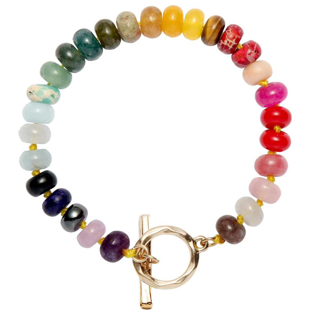 Jojomina Boho Beaded Bracelets for Women Neon Rainbow Bead Bracelet Handmade Natural Gemstone Stone Beach Jewelry