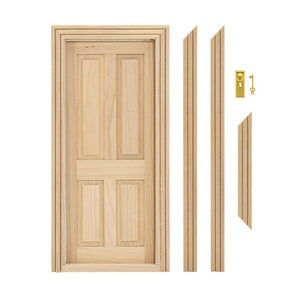iLAND Wooden Dollhouse Door of 1/12 Scale Accessories, Dollhouse Building Materials, Classic 4-Pannel Miniature Door w/Trims & Doorknob & Key (Classic 4-Pannel Door)