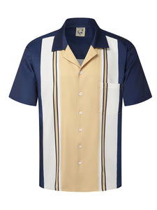 Hardaddy Men's Camp Collar Retro Vintage Bowling Shirt Short Sleeve Button Down with Pocket Casual Hawaiian Shirt Summer Beach Blue Dots XL