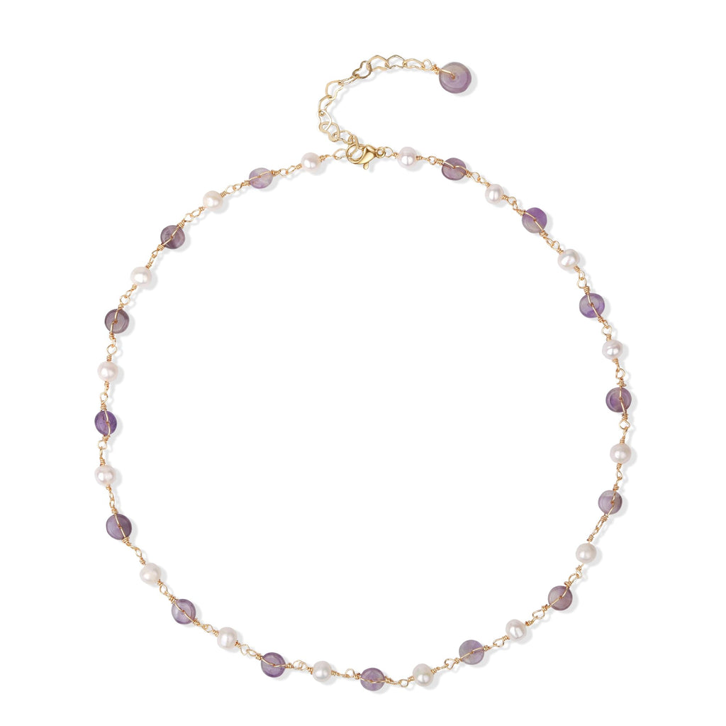 14K Gold Plated Amethyst & Pearls Necklaces for Women, Natural Freshwater Pearls Pendant for Mother, Dainty Amethyst Jewelry Chain for Women Her (Amethyst&Pearls)
