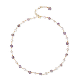 14K Gold Plated Amethyst & Pearls Necklaces for Women, Natural Freshwater Pearls Pendant for Mother, Dainty Amethyst Jewelry Chain for Women Her (Amethyst&Pearls)