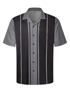 Hardaddy Men's Camp Collar Retro Vintage Bowling Button Down Shirt with Pocket Casual Short Sleeve Beach Shirts Summer Loose Fit Black Striped M