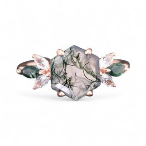 moss agate engagement ring rose gold plated fine jewelry natural hexagon shape green gemstone diamond cluster ring delicate art deco women bridal promise gift by abest jewelry