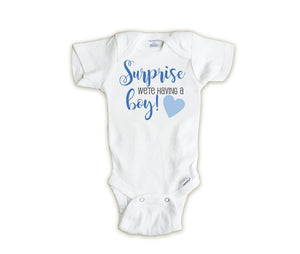 Gender reveal bodysuit, Surprise we're having a BOY, It's a boy, Pregnancy Announcement