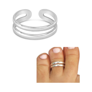 Handmade Silver Adjustable Double Band Toe Ring, 925 Sterling Silver, Classic Dainty Two Lines Open Toe, Pinky, or Knuckle Rings for Women, By MiYa Jewelry Creations
